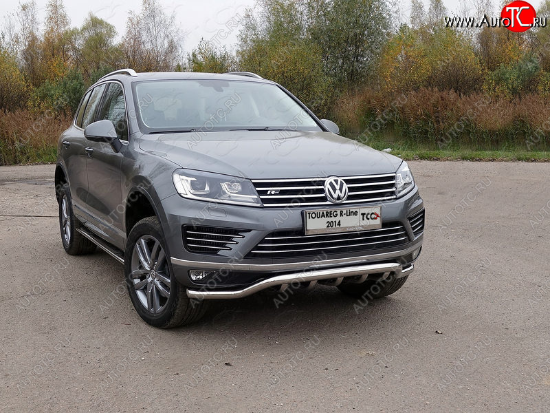 36 299 р. Защита передняя нижняя кенгурин 60,3*42,4 мм R-Line ТСС Тюнинг Volkswagen Touareg NF рестайлинг (2014-2018) (нержавейка)  с доставкой в г. Пермь