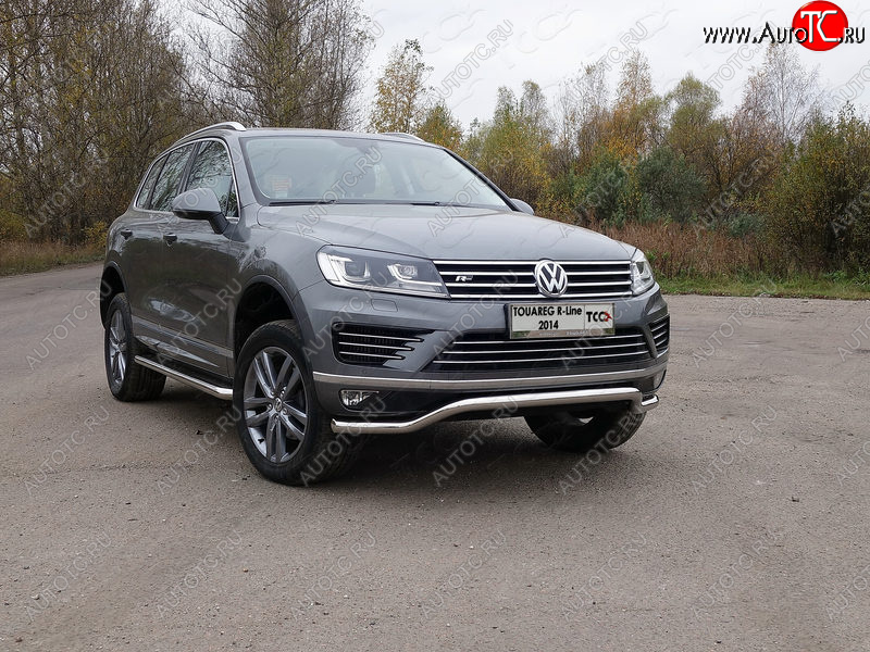 26 499 р. Защита передняя нижняя кенгурин 60,3 мм R-Line ТСС Тюнинг Volkswagen Touareg NF рестайлинг (2014-2018) (нержавейка)  с доставкой в г. Пермь