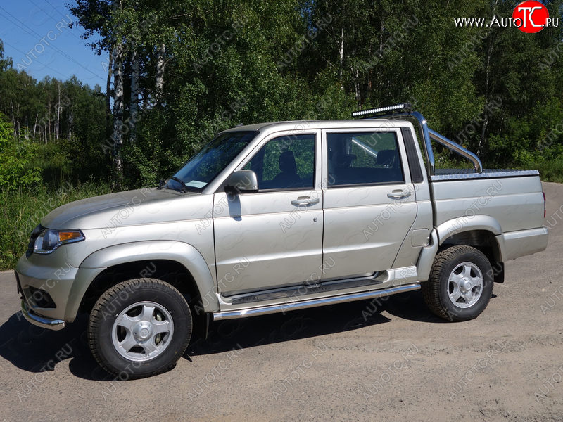 103 999 р. Защита кузова (для крышки) d 76,1 мм со светодиодной фарой ТСС Тюнинг  Уаз Патриот  23632 (2014-2025) 1 рестайлинг пикап, 2-ой рестайлинг пикап (нержавейка)  с доставкой в г. Пермь