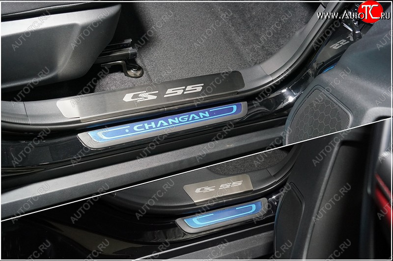 3 599 р. Накладки на пластиковые пороги, ТСС Тюнинг  Changan CS55 Plus (2021-2025) (лист шлифованный надпись CS55)  с доставкой в г. Пермь