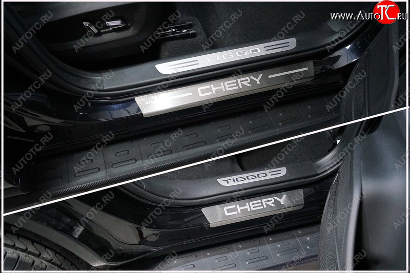4 749 р. Накладки на пороги, ТСС Тюнинг  Chery Tiggo 8 PRO (2021-2025) (лист шлифованный надпись Chery)  с доставкой в г. Пермь