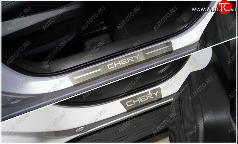 3 799 р. Накладки на пороги, ТСС Тюнинг  Chery Tiggo 4 Pro (2021-2025) (лист шлифованный надпись Chery)  с доставкой в г. Пермь
