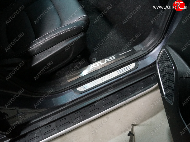 3 799 р. Накладки на пластиковые пороги, ТСС Тюнинг  Geely Atlas Pro  NL3 (2019-2025) (лист шлифованный надпись Atlas)  с доставкой в г. Пермь