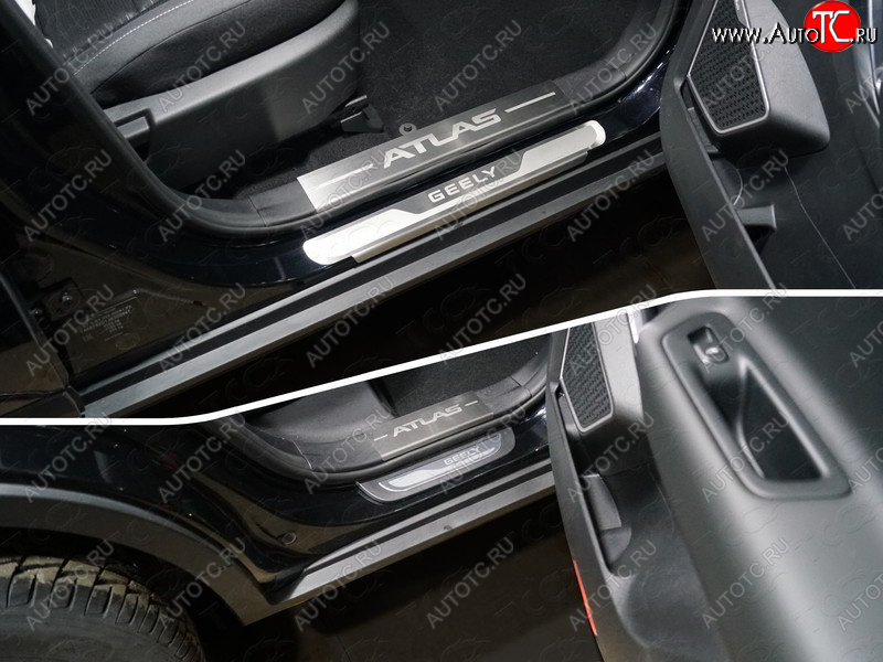 4 999 р. Накладки на пластиковые пороги, ТСС Тюнинг  Geely Atlas  NL3 (2016-2022) (лист шлифованный надпись Atlas)  с доставкой в г. Пермь