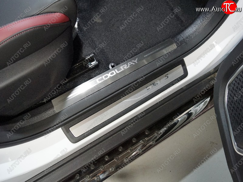 2 769 р. Накладки на пластиковые пороги, ТСС Тюнинг  Geely Coolray  SX11 (2018-2023) дорестайлинг (лист шлифованный надпись Coolray)  с доставкой в г. Пермь