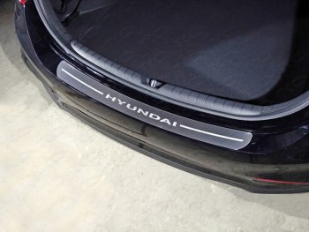 Накладки на задний бампер, ТСС Тюнинг Hyundai Solaris HCR седан дорестайлинг (2017-2020) (лист шлифованный надпись Hyundai)