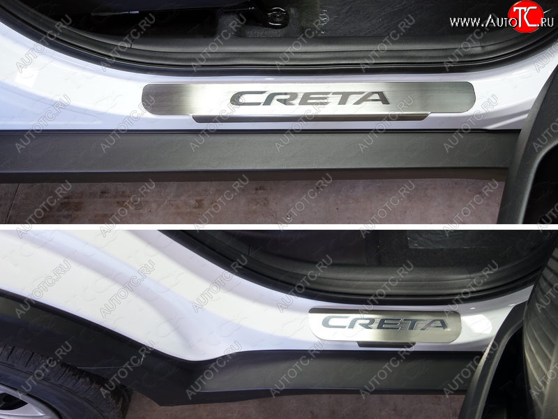 4 849 р. Накладки на пороги, ТСС Тюнинг  Hyundai Creta  GS (2015-2019) дорестайлинг (лист шлифованный надпись Creta)  с доставкой в г. Пермь
