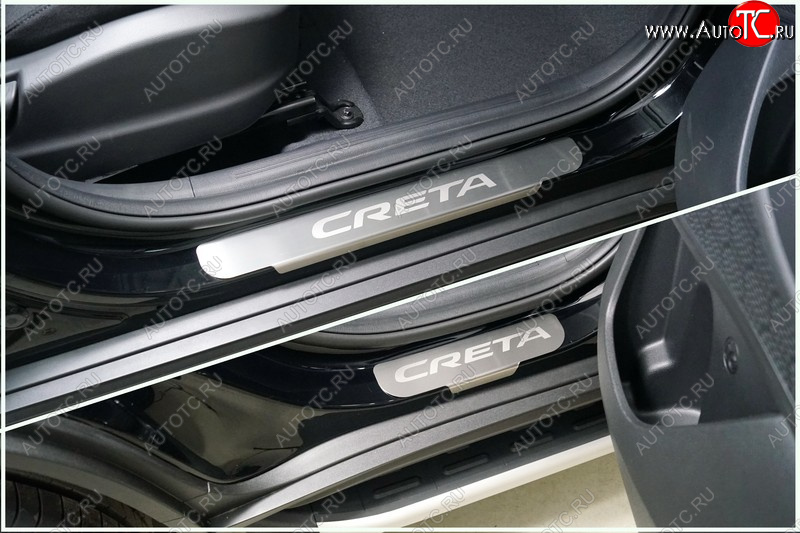 4 699 р. Накладки на пороги, ТСС Тюнинг  Hyundai Creta  SU (2020-2022) (лист шлифованный надпись Creta)  с доставкой в г. Пермь