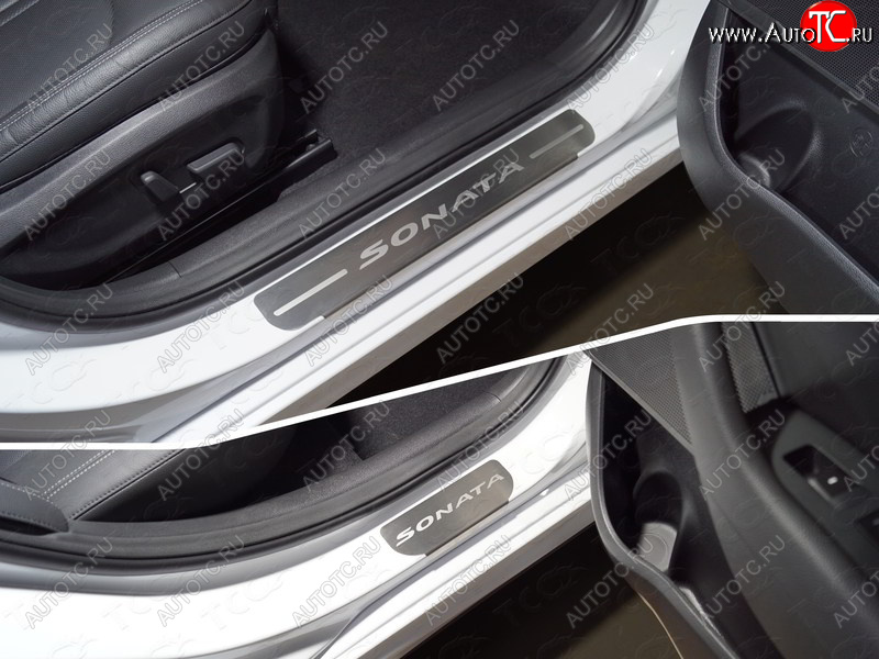 3 999 р. Накладки на пороги, ТСС Тюнинг  Hyundai Sonata  LF (2017-2019) рестайлинг (лист шлифованный надпись Sonata)  с доставкой в г. Пермь