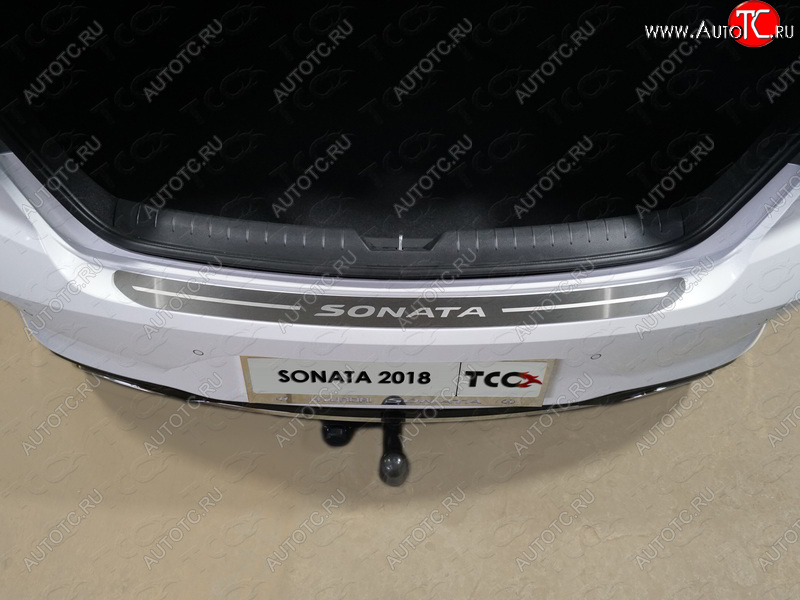 2 399 р. Накладка на задний бампер, ТСС Тюнинг  Hyundai Sonata  LF (2017-2019) рестайлинг (лист шлифованный надпись Sonata)  с доставкой в г. Пермь
