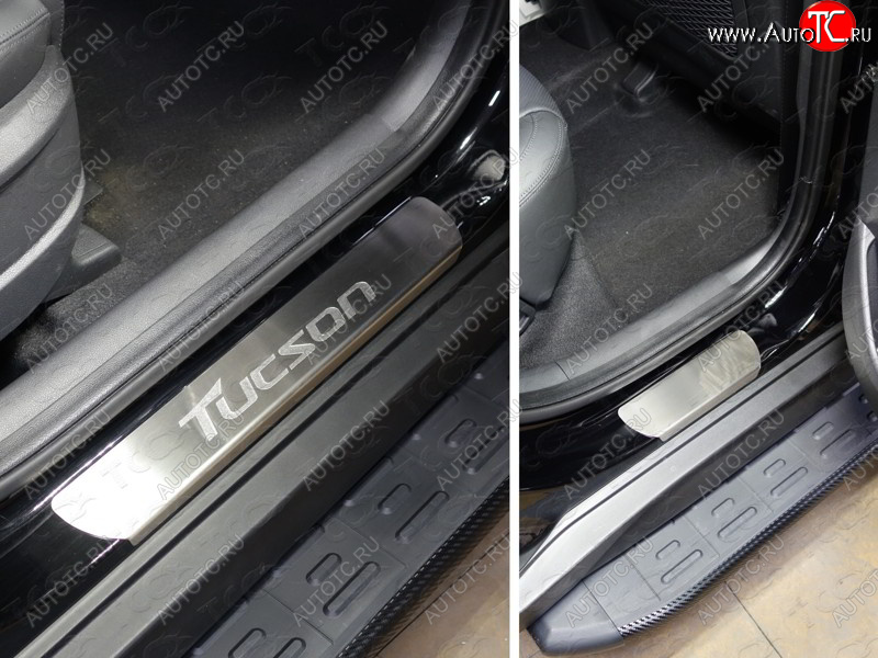 4 849 р. Накладки на пороги, ТСС Тюнинг  Hyundai Tucson  TL (2015-2018) дорестайлинг (лист шлифованный надпись Tucson)  с доставкой в г. Пермь