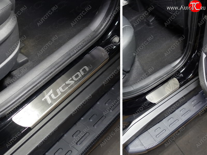 4 849 р. Накладки на пороги, ТСС Тюнинг  Hyundai Tucson  TL (2018-2021) рестайлинг (лист шлифованный надпись Tucson)  с доставкой в г. Пермь