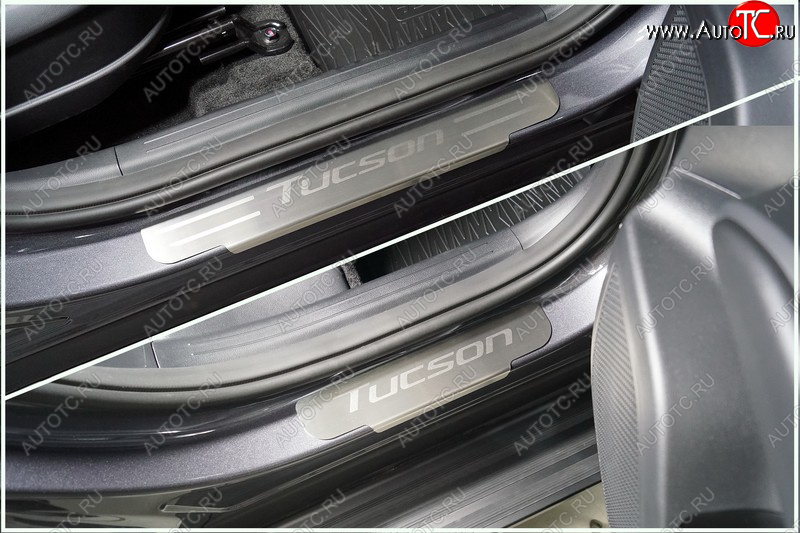 4 699 р. Накладки на пороги, ТСС Тюнинг  Hyundai Tucson  NX4 (2020-2022) (лист шлифованный надпись Tucson)  с доставкой в г. Пермь