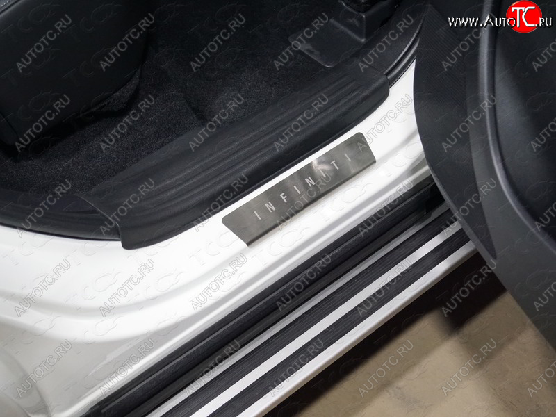 2 999 р. Накладки на задние пороги, ТСС Тюнинг  INFINITI Qx50  J55 (2017-2022) (лист шлифованный надпись Infiniti)  с доставкой в г. Пермь