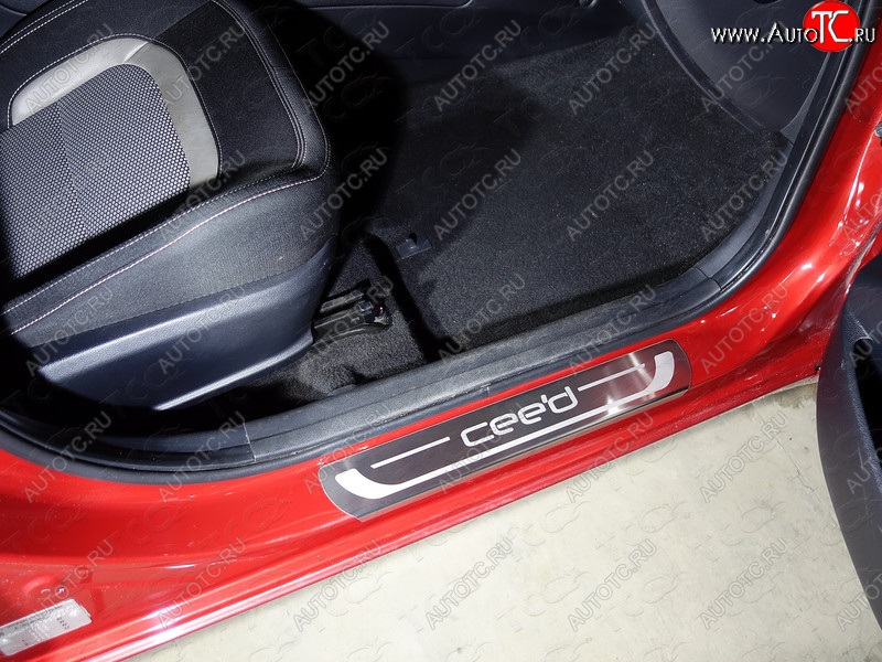3 659 р. Накладки на пороги, ТСС Тюнинг  KIA Ceed  2 JD (2012-2016) дорестайлинг универсал, дорестайлинг, хэтчбэк (лист шлифованный надпись CEED)  с доставкой в г. Пермь