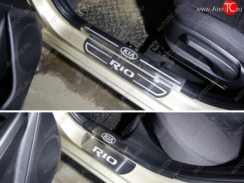 8 699 р. Накладки внешние и на пластиковые пороги ТСС Тюнинг  KIA Rio  3 QB (2015-2017) рестайлинг седан, хэтчбек 5 дв. рестайлинг (лист шлифованый надпись KIA)  с доставкой в г. Пермь