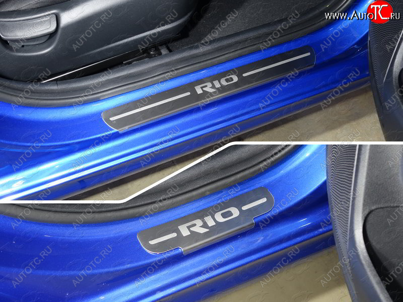 2 999 р. Накладки на пороги, ТСС Тюнинг  KIA Rio  4 YB (2017-2020) дорестайлинг, хэтчбэк (лист шлифованный надпись RIO)  с доставкой в г. Пермь