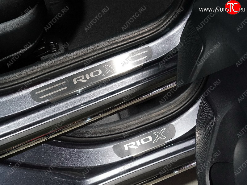 3 099 р. Накладки на пороги, ТСС Тюнинг  KIA Rio  X (2020-2025) рестайлинг (лист шлифованный надпись RIO )  с доставкой в г. Пермь