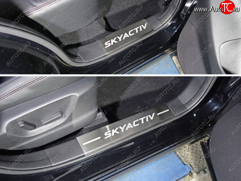 5 649 р. Накладки на пластиковые пороги, ТСС Тюнинг  Mazda CX-5  KE (2015-2017) рестайлинг (лист шлифованный надпись SKYACTIV)  с доставкой в г. Пермь