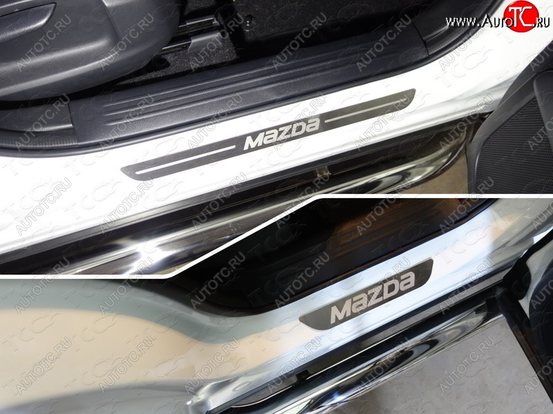 3 659 р. Накладки на пороги, ТСС Тюнинг  Mazda CX-5  KF (2016-2025) (лист шлифованный надпись MAZDA)  с доставкой в г. Пермь