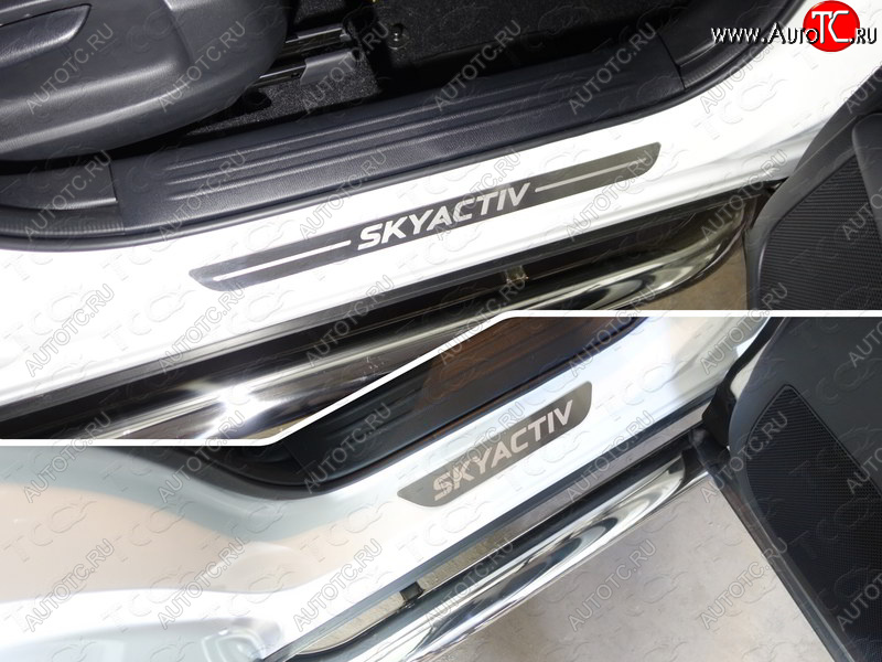 3 659 р. Накладки на пороги, ТСС Тюнинг  Mazda CX-5  KF (2016-2025) (лист шлифованный надпись SKYACTIV)  с доставкой в г. Пермь