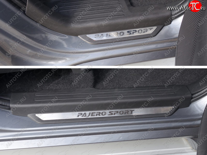 3 799 р.  Накладки на пороги вставка, ТСС Тюнинг  Mitsubishi Pajero Sport  QE (2015-2021) дорестайлинг (лист шлифованный надпись Pajero Sport)  с доставкой в г. Пермь