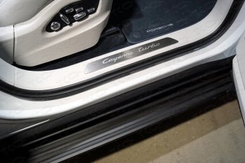 Накладки на пластиковые пороги, ТСС Тюнинг Porsche Cayenne  PO536 (2018-2025) (лист шлифованный Cayenne Turbo)