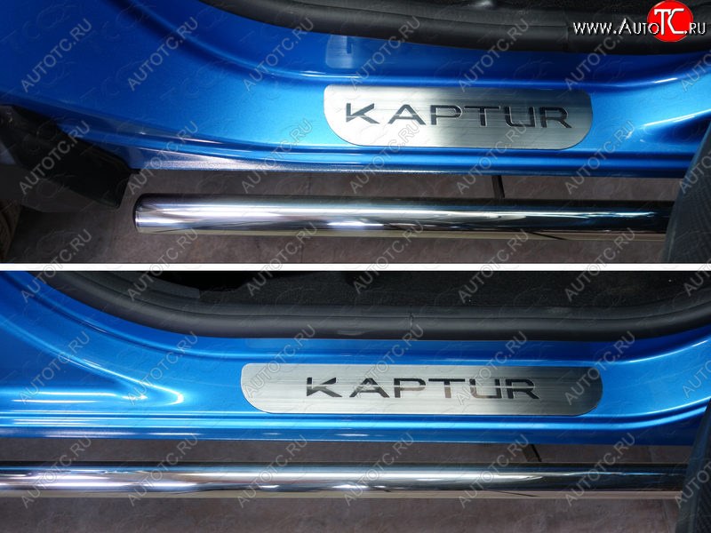 3 199 р. Накладки на пороги, ТСС Тюнинг  Renault Kaptur (2016-2020) дорестайлинг (лист шлифованный надпись Kaptur)  с доставкой в г. Пермь