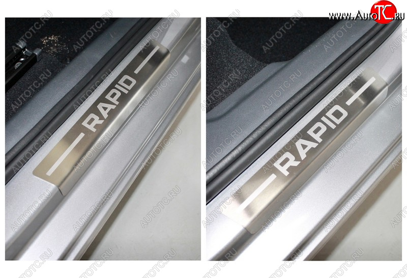4 099 р. Накладки на пороги внутренние, ТСС Тюнинг  Skoda Rapid  MK2 (2019-2025) (лист шлифованный надпись Rapid)  с доставкой в г. Пермь