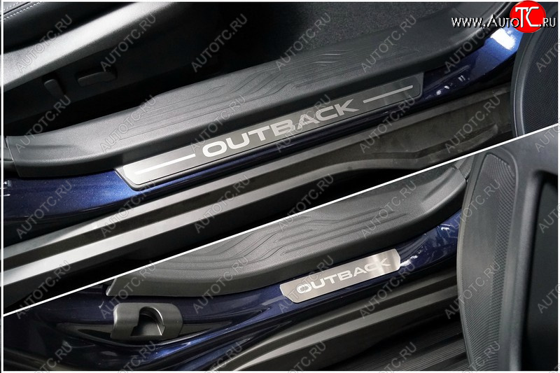 3 499 р. Накладки на пластиковые пороги, ТСС Тюнинг  Subaru Outback  BT (2019-2025) универсал (лист шлифованный надпись Outback)  с доставкой в г. Пермь