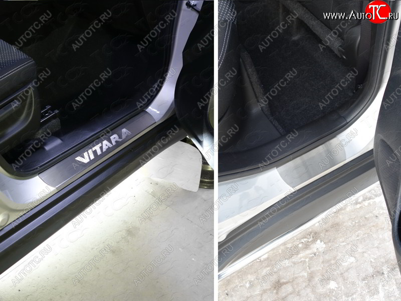 4 399 р. Накладки на пороги, ТСС Тюнинг  Suzuki Vitara  LY (2015-2019) дорестайлинг (лист шлифованный надпись Vitara)  с доставкой в г. Пермь