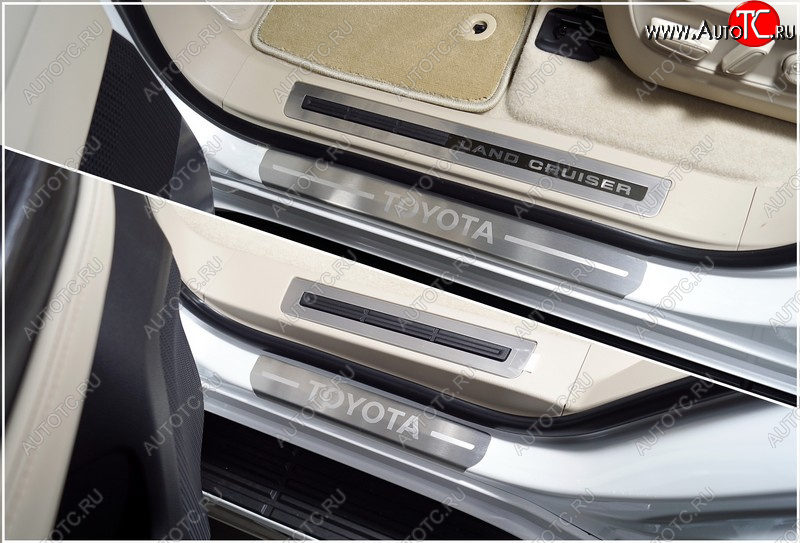 5 199 р. Накладки на пороги, ТСС Тюнинг  Toyota Land Cruiser  J300 (2021-2025) дорестайлинг (лист шлифованный надпись Toyota)  с доставкой в г. Пермь