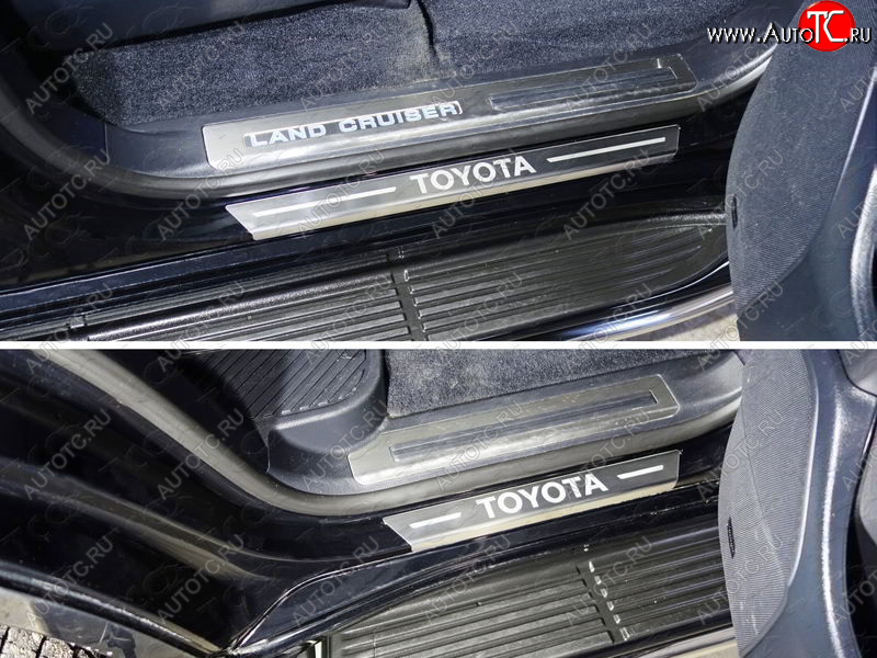 4 999 р. Накладки на пороги с гибом, ТСС Тюнинг  Toyota Land Cruiser  200 (2015-2021) 2-ой рестайлинг (лист шлифованный надпись Toyota)  с доставкой в г. Пермь
