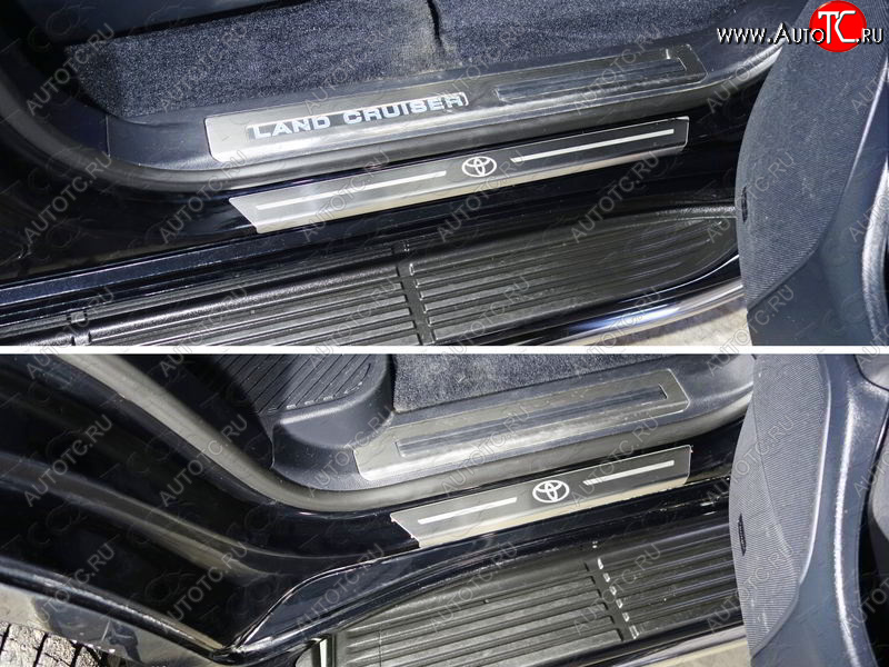 4 999 р. Накладки на пороги с гибом, ТСС Тюнинг  Toyota Land Cruiser  200 (2015-2021) 2-ой рестайлинг (лист шлифованный логотип Toyota)  с доставкой в г. Пермь