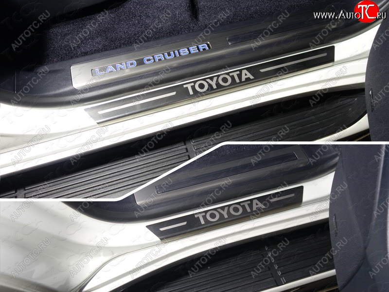 4 999 р. Накладки на пороги с гибом, ТСС Тюнинг  Toyota Land Cruiser  200 (2015-2021) 2-ой рестайлинг (лист шлифованный надпись Toyota)  с доставкой в г. Пермь