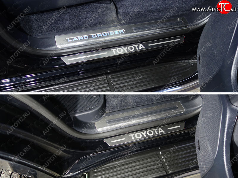 3 999 р. Накладки на пороги, ТСС Тюнинг  Toyota Land Cruiser  200 (2015-2021) 2-ой рестайлинг (лист шлифованный надпись Toyota)  с доставкой в г. Пермь