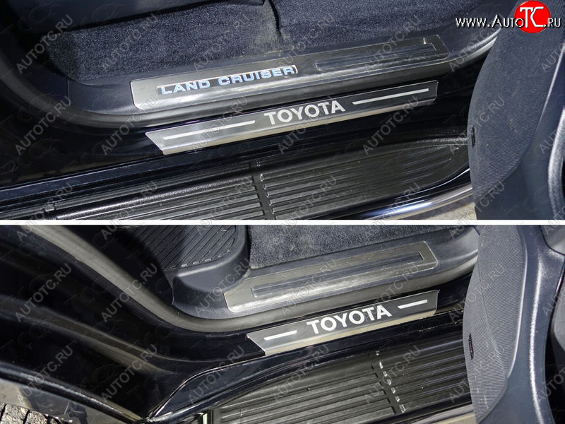 4 999 р. Накладки на пороги с гибом, ТСС Тюнинг  Toyota Land Cruiser  200 (2015-2021) 2-ой рестайлинг (лист шлифованный надпись Toyota)  с доставкой в г. Пермь