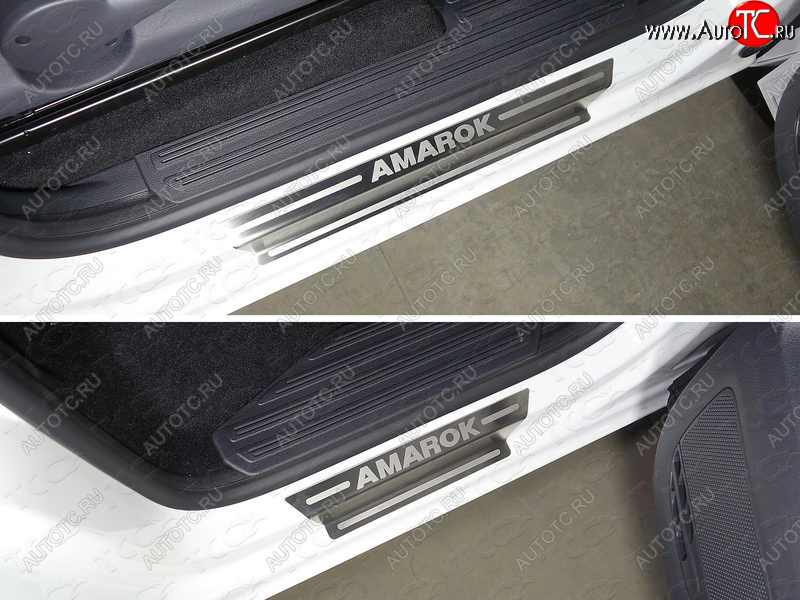 4 999 р. Накладки на пороги, ТСС Тюнинг  Volkswagen Amarok (2016-2022) рестайлинг (лист шлифованный надпись Amarok)  с доставкой в г. Пермь