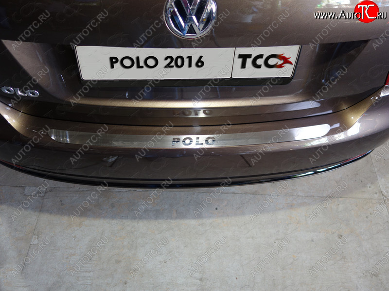 1 799 р. Накладка на задний бампе, ТСС Тюнинг  Volkswagen Polo  5 (2015-2020) седан рестайлинг, хэтчбек рестайлинг (лист шлифованный надпись Polo)  с доставкой в г. Пермь