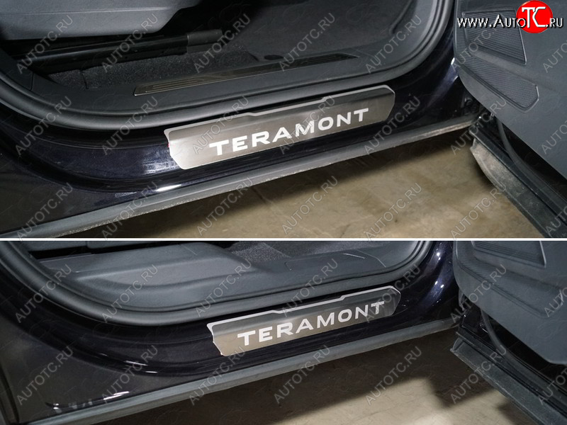 5 999 р. Накладки на пороги, ТСС Тюнинг  Volkswagen Teramont  CA1 (2016-2020) дорестайлинг (лист шлифованный надпись Teramont)  с доставкой в г. Пермь
