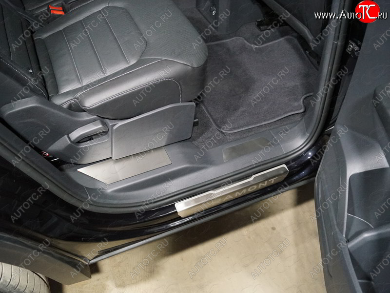 3 999 р. Накладки на пластиковые пороги задние, ТСС Тюнинг  Volkswagen Teramont  CA1 (2016-2020) дорестайлинг (лист шлифованный)  с доставкой в г. Пермь