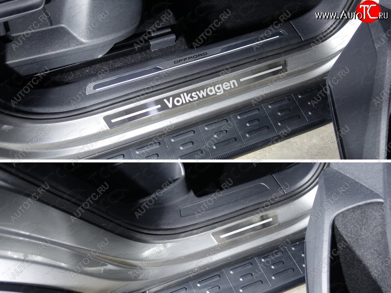 3 999 р. Накладки на пороги внешние ТСС Тюнинг  Volkswagen Tiguan  Mk2 (2016-2020) дорестайлинг (лист шлифованный надпись Volkswagen)  с доставкой в г. Пермь