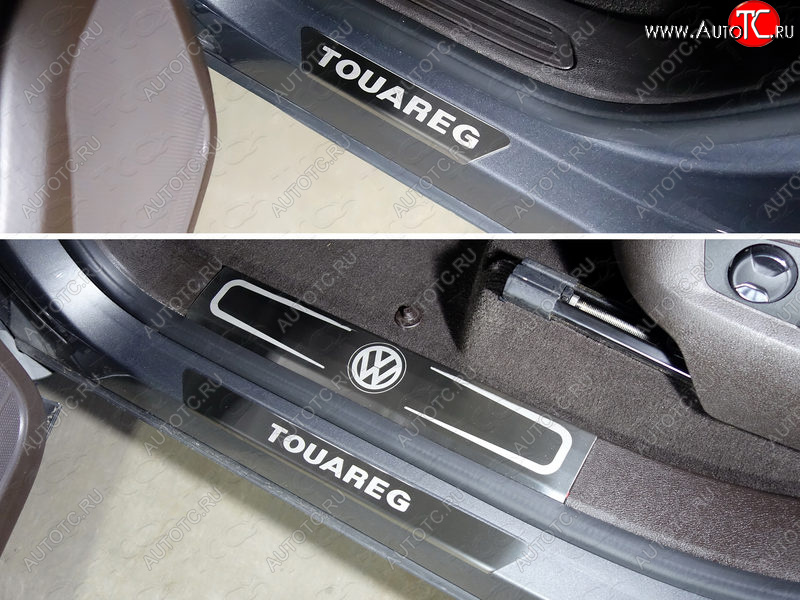 7 899 р. Накладки на пороги внутренние и внешние, ТСС Тюнинг  Volkswagen Touareg  NF (2014-2018) рестайлинг (шлифованные надпись)  с доставкой в г. Пермь