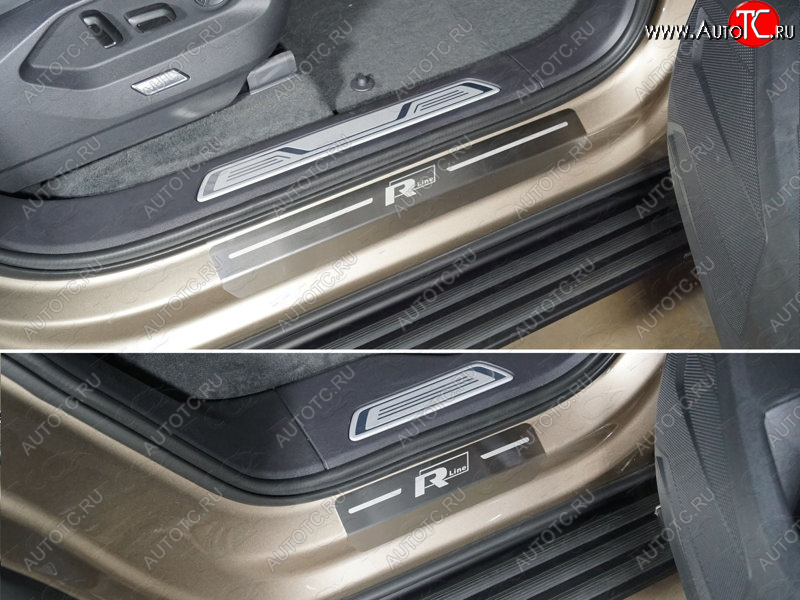 5 999 р. Накладки на пороги, ТСС Тюнинг  Volkswagen Touareg  CR (2018-2025) (лист шлифованный надпись R-Line)  с доставкой в г. Пермь