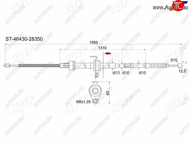 1 099 р. Трос ручника LH 2WD SAT Toyota Noah 3 дорестайлинг (2014-2017)  с доставкой в г. Пермь