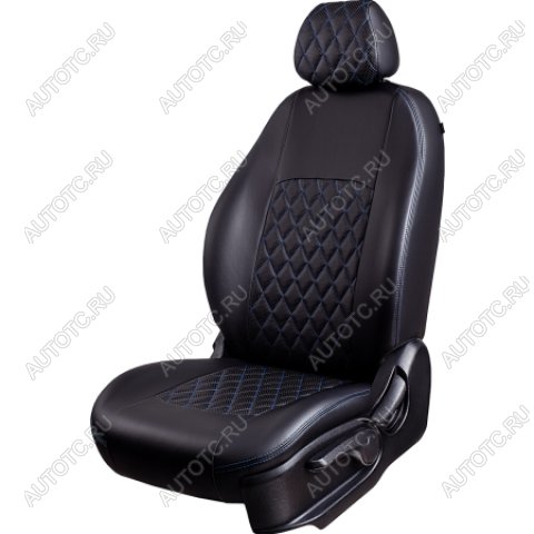 4 999 р. Комплект чехлов для сидений (1+2 места Илана+Орегон) ТУРИН ст РОМБ Lord Autofashion  CITROEN Jumper  290 (2014-2022), Fiat Ducato  290 (2014-2025), Peugeot Boxer  290 (2014-2025) (черный, вставка черная+синяя, строчка синяя)  с доставкой в г. Пермь