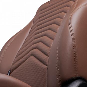 24 649 р. Комплект чехлов для сидений (к. Trend Spor Орегон) БАЙРОН ст ПРЕЗИДЕНТ Lord Autofashion  Ford Focus  3 (2010-2019) универсал дорестайлинг, хэтчбэк дорестайлинг, седан дорестайлинг, седан рестайлинг, универсал рестайлинг, хэтчбэк рестайлинг (темно-коричневый, вставка темно-коричнвая+коричневая, строчка коричневая)  с доставкой в г. Пермь. Увеличить фотографию 2