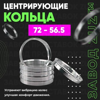 Центровочные кольца для дисков 72 - 56.5 (алюминиевые) 4шт. переходные центрирующие проставочные супинаторы на ступицу ЗАВОД ПРОСТАВОК ZUZ 72-56.5