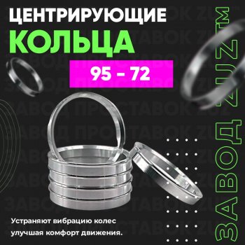 Центровочные кольца для дисков 95 - 72 (алюминиевые) 4шт. переходные центрирующие проставочные супинаторы на ступицу ЗАВОД ПРОСТАВОК ZUZ 95 - 72