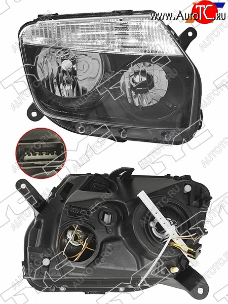 8 299 р. Фара правая (черная, под электрокорректор) TYC Renault Duster HS дорестайлинг (2010-2015)  с доставкой в г. Пермь